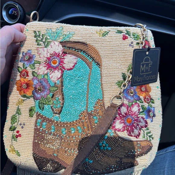 Mary Frances Beaded Boot and Floral Crossbody Bag - Turquoise and Brown - Picture 4 of 7